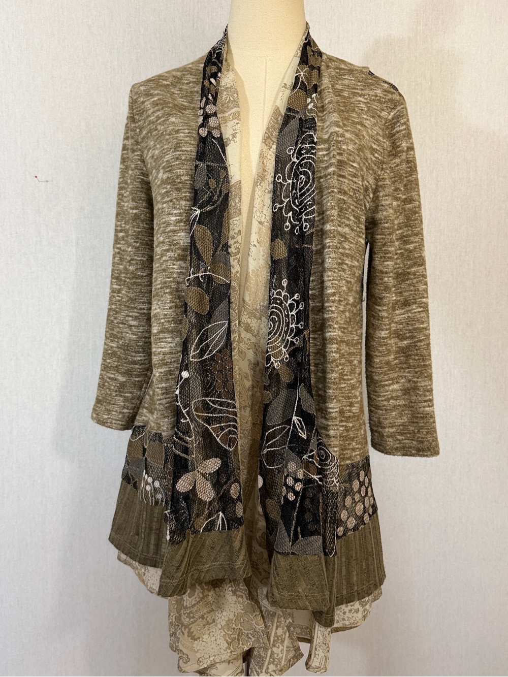 Multiples Open-Front Layered Mesh Sheer Cardigan